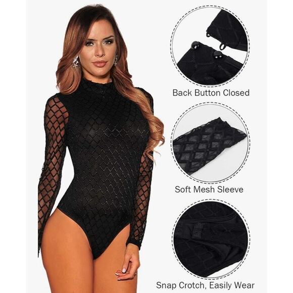 🦋B2G1🦋OHYEAHLADY High Neck Mesh Sultry Sleeve Bodysuit PLUS SIZE | 3Xl-4XL | - Picture 6 of 9